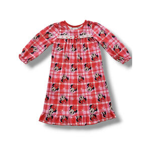 Disney Girls 24m Red Flannel Classic Minnie Mouse Nightgown Eyelit Lace